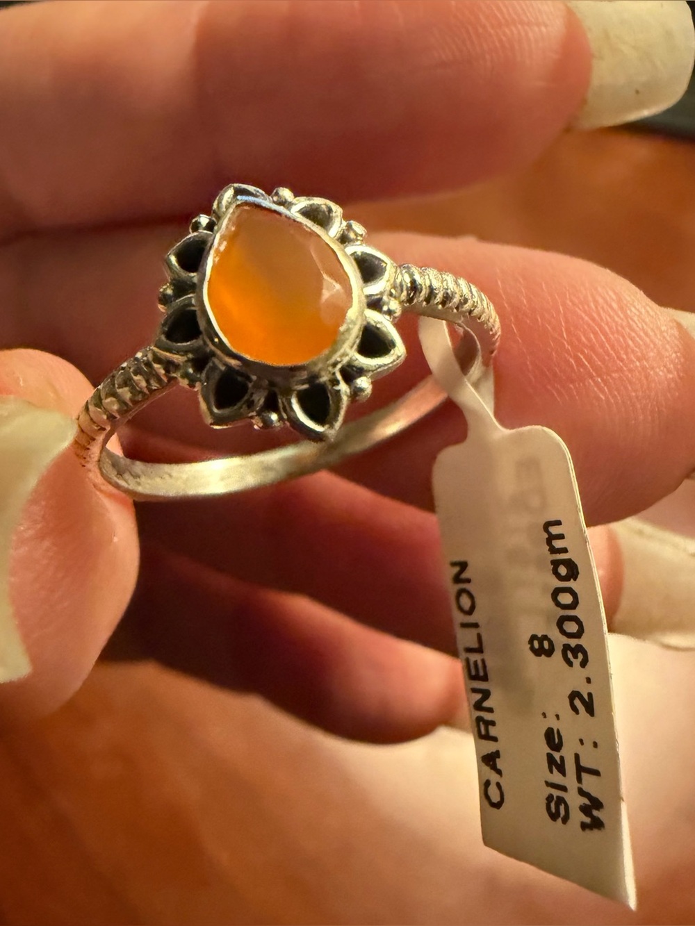Carnelian Stone Sterling Silver 925 Stackable Ring Sz 8